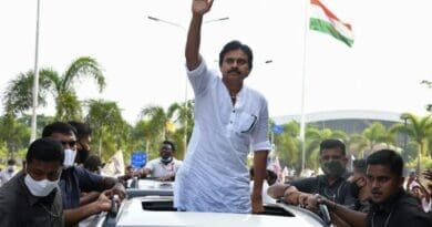 Jana Sena Party chief Pawan Kalyan takes out a rally in protest against the privatization of the plant